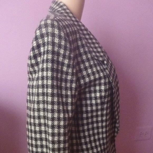 Jones New York Women 100% Pure Wool Black White Blazer 10 Checkered Lapel Single - Picture 5 of 16